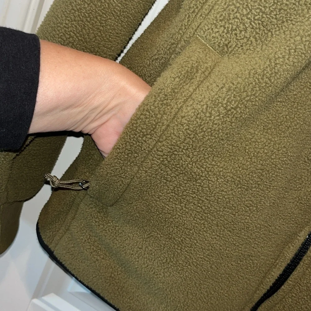 Olive green and black men Northface fleece full zip jacket size M